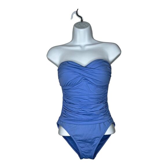 La Blanca One Piece Swimsuit Womens 6 Blue Ruched Bandeau Tummy Control Resort - Picture 1 of 13